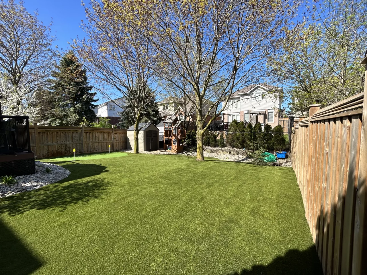 Artificial grass installed in a Whitby backyard